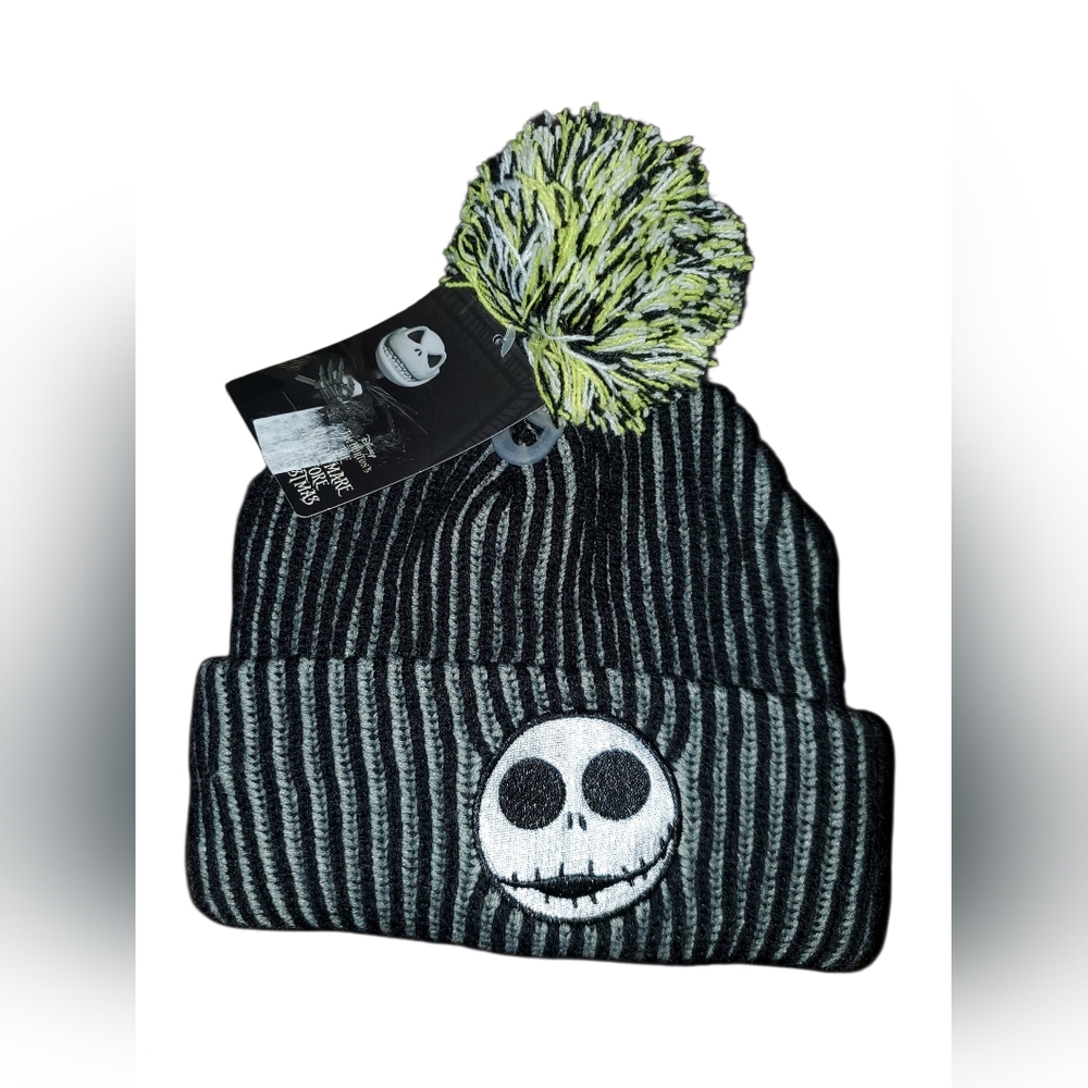 Disney Nightmare Before Christmas Beanie with Jack Design & Skull Pom-Pom NWT